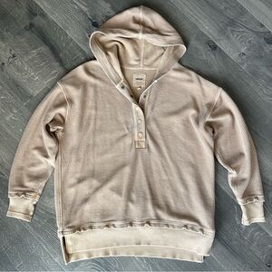 Aerie Women's XXS Oversized Ribbed Textured Henley Hoodie Sweatshirt Tan
